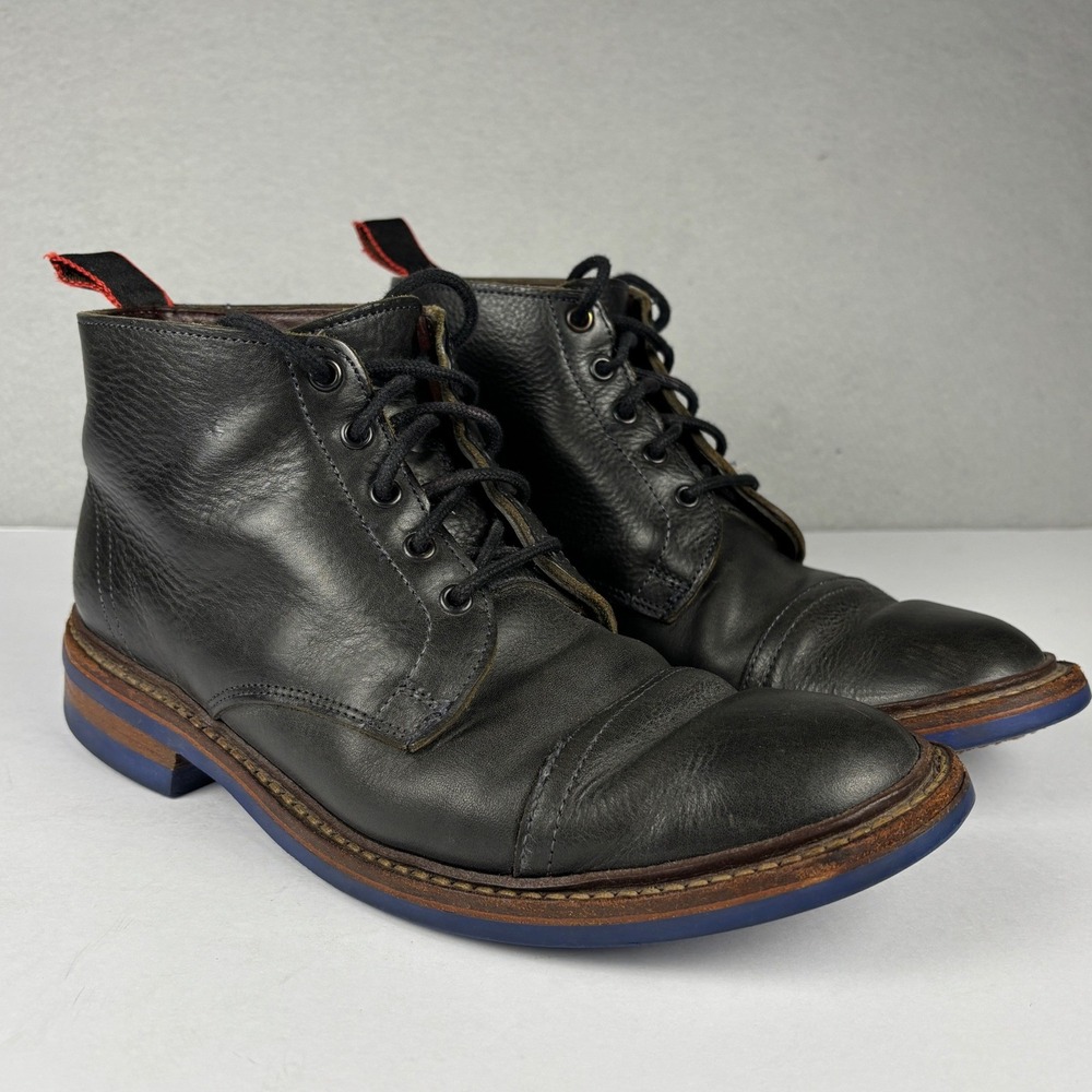 Allen Edmonds Patton Cap Toe Leather Boots 7 D Black Blue Dainite Sole
